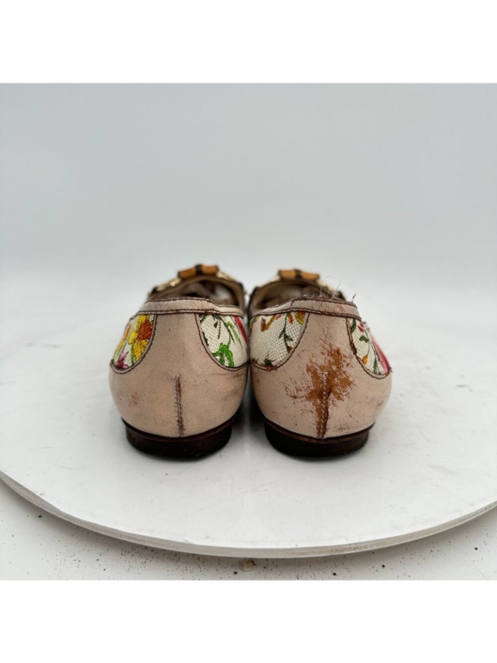 Gucci Women Size 6.5B Flora canvas ballet Leather Bamboo horsebit Flat Shoes - Picture 5 of 11